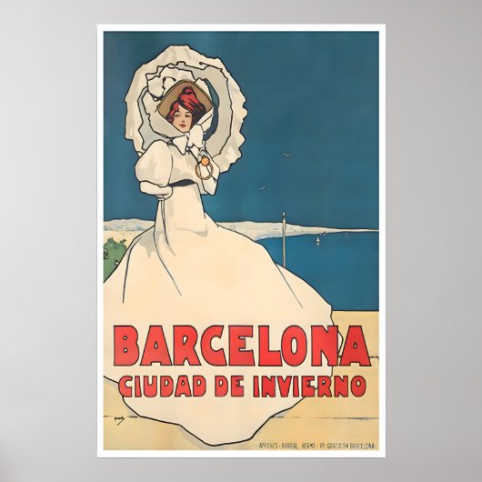 Barcelona Plakat Spanien Kunst Retro Spanisch Reis (Vorne)
