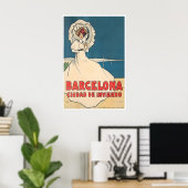 Barcelona Plakat Spanien Kunst Retro Spanisch Reis (Heimbüro)