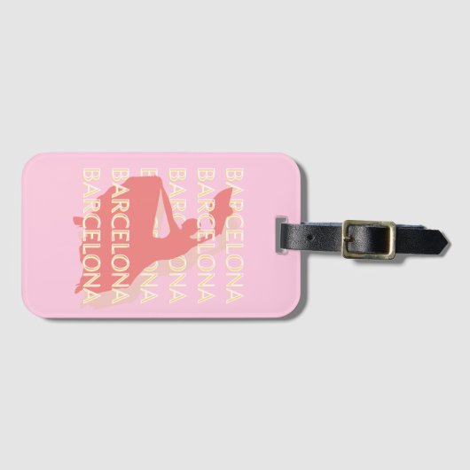 Barcelona Reisen Kunst, Rosa, Pastel Gepäckanhänger (Vorderseite (Horizontal))