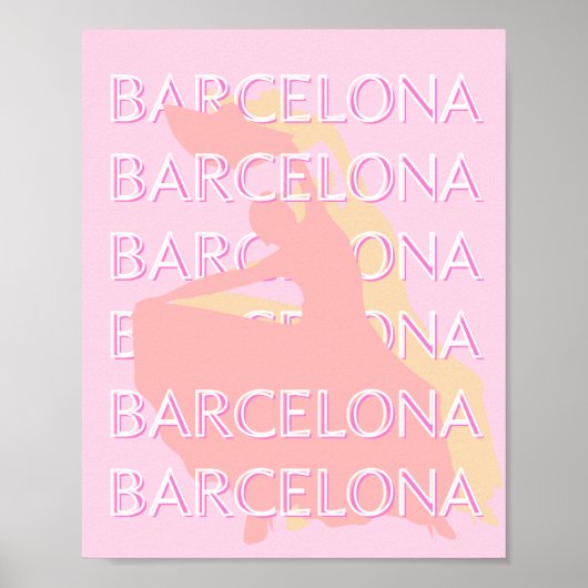 Barcelona Reisen Kunst, Spanien Kunst, Rosa, Paste Poster (Vorne)