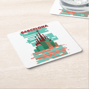 Barcelona Retro Reiseplakat Rechteckiger Pappuntersetzer