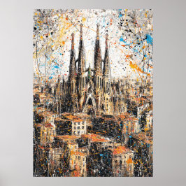 Barcelona Sagrada Familia Abstrakte Tropfmalerei Poster