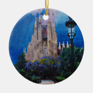 Barcelona Sagrada Familia mit Park und Laterne Keramik Ornament