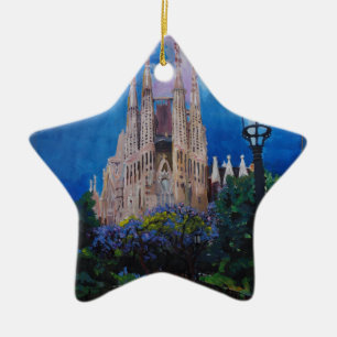 Barcelona Sagrada Familia mit Park und Laterne Keramik Ornament