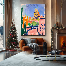 Barcelona Sagrada Familia und Skyline in Fauvist Poster
