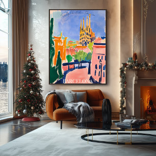 Barcelona Sagrada Familia und Skyline in Fauvist Poster