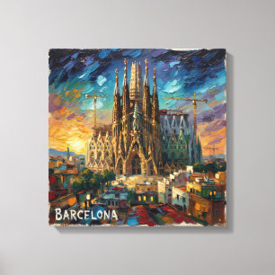 Barcelona Sagrada Sonnenuntergang Stadtlandschaft  Leinwanddruck