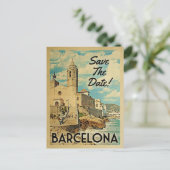 Barcelona Save the Date Vintag Spanien Ankündigungspostkarte (Stehend Vorderseite)