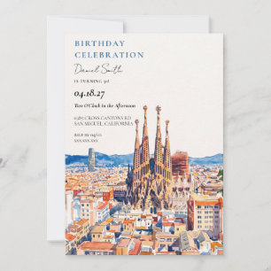 Barcelona-Skyline-Aquarell-Geburtstag Einladung