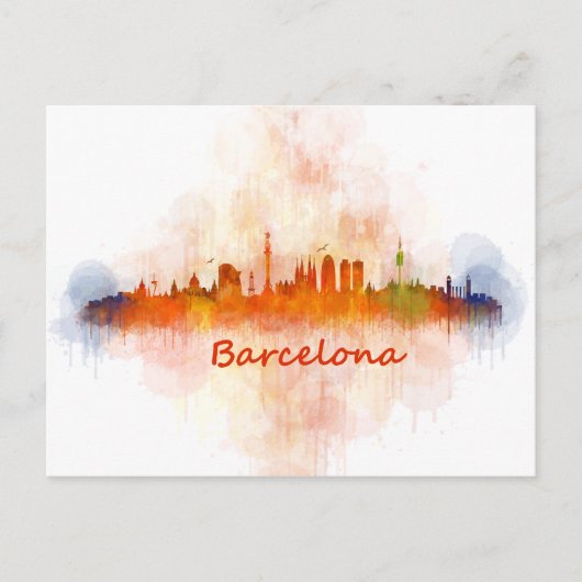 Barcelona Skyline Aquarell v04 Postkarte (Vorderseite)