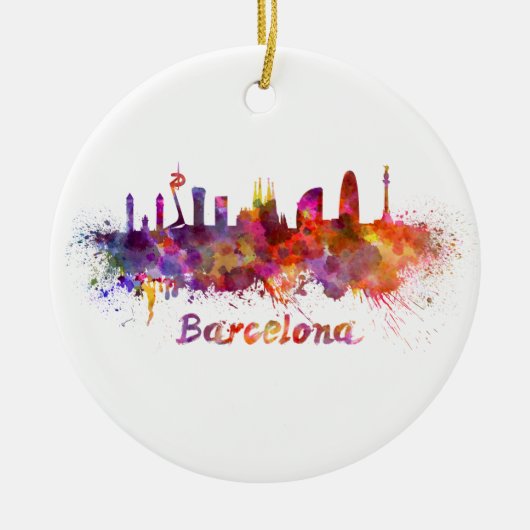 Barcelona skyline im Watercolor Keramik Ornament (Vorne)
