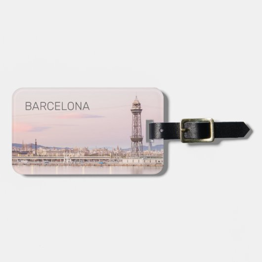 Barcelona Skyline Sunset Catalanonia Spanien Gepäckanhänger (Vorderseite horizontal)