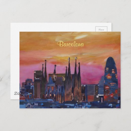 Barcelona Skyline und Torre Agbar, Sagrada Familia Postkarte (Vorne/Hinten)