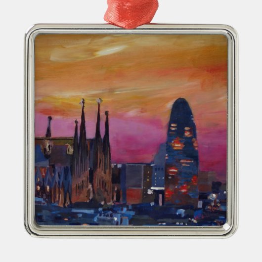 Barcelona-Skyline und Torre Agbar, Sagrada Familia Silbernes Ornament (Vorne)