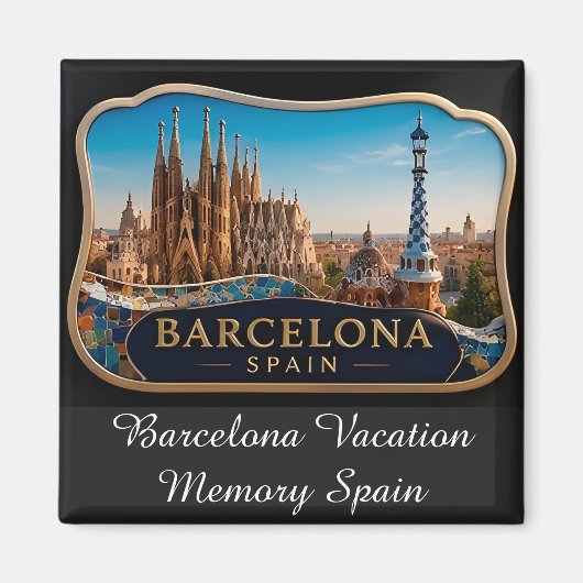 🧲 Barcelona-Skyline Urlaubserinnerung Spanien 🌇 Magnet (Vorne)