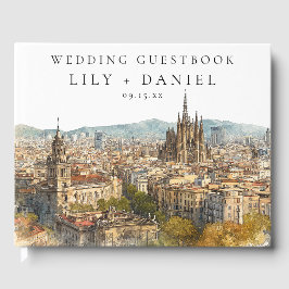 Barcelona Skyline Watercolor Wedding Gästebuch