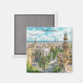 Barcelona Spain Catalonia City VIew Oil Paint Magnet (Vorderseite/Rückseite)