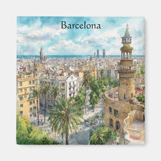 Barcelona Spain Catalonia City VIew Oil Paint Magnet (Vorne)