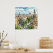 Barcelona Spain Catalonia City VIew Oil Paint Poster (Küche)