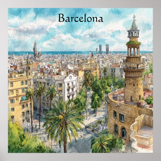 Barcelona Spain Catalonia City VIew Oil Paint Poster (Vorne)