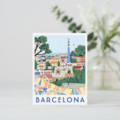 Barcelona Spain Illustrated Travel Postcard  Postkarte (Stehend Vorderseite)