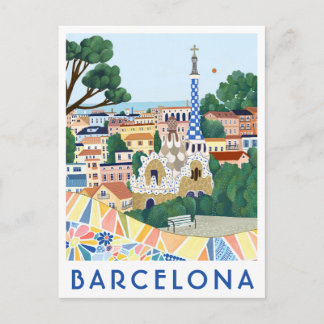 Barcelona Spain Illustrated Travel Postcard  Postkarte