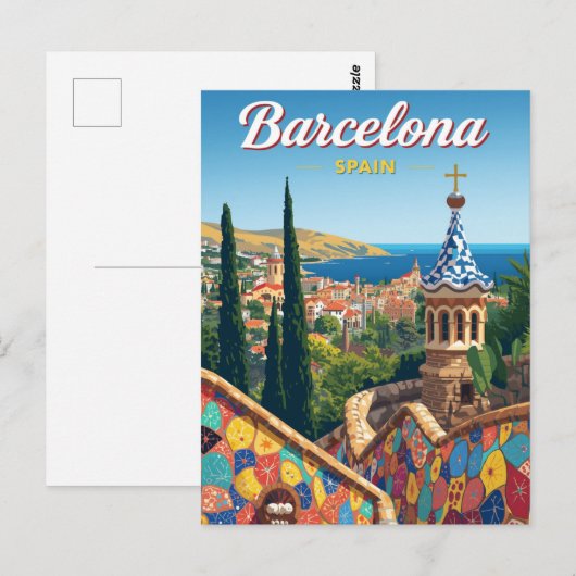 Barcelona Spain Park Güell Postkarte (Vorne/Hinten)