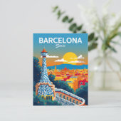 Barcelona Spain Park Guell Vintage Travel Postkarte (Stehend Vorderseite)