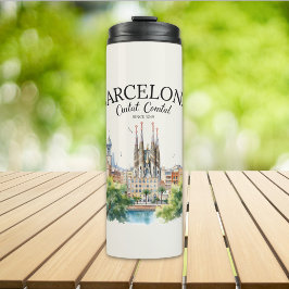 Barcelona Spain Vintage Art Landscape Thermosbecher