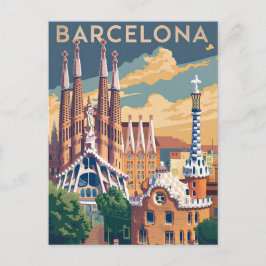 Barcelona Spain vintage Feiertagspostkarte