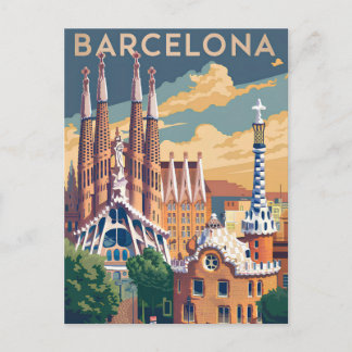 Barcelona Spain vintage Feiertagspostkarte