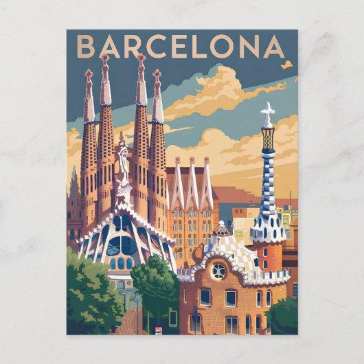 Barcelona Spain vintage Feiertagspostkarte (Vorderseite)