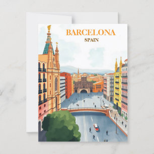 barcelona Span Travel Art Vintag Postkarte