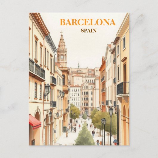 barcelona Span Travel Art Vintag Postkarte (Vorderseite)