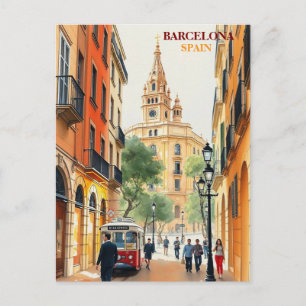 barcelona Span Travel Art Vintag Postkarte