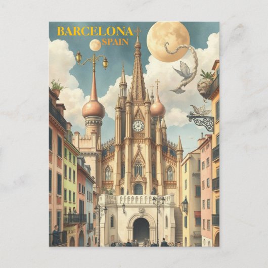 barcelona Span Travel Art Vintag Postkarte (Vorderseite)