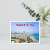 Barcelona Spanien Aussicht auf Stadt und Strand Postkarte (Stehend Vorderseite)