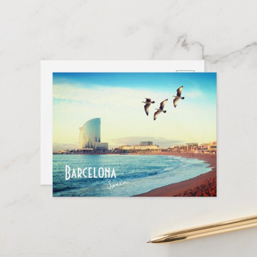 Barcelona, Spanien - Barceloneta Strand Postcard Postkarte (Vorderseite/Rückseite Beispiel)