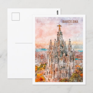Barcelona Spanien Berühmte Reise Aquarell Skizze Postkarte