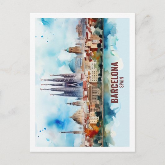 Barcelona Spanien Berühmter Reiseplatz Wasserfarbe Postkarte (Vorderseite)