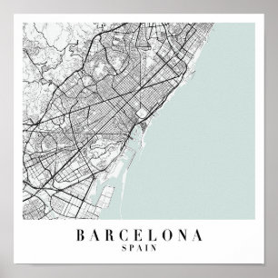 Barcelona Spanien Blue Water Street Karte Poster