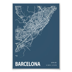 Barcelona - Spanien Blueprint City Map Fotodruck