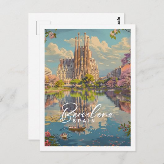 Barcelona Spanien Der berühmte Vintage Travel Plac Postkarte (Vorne/Hinten)