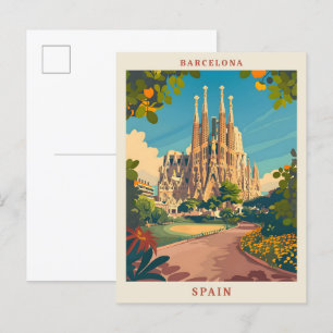 Barcelona Spanien Elegante Vintage Reise Postkarte