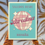 Barcelona Spanien España Retro Vintage Postkarte<br><div class="desc">Barcelona Spanien Retro Vintages Design mit einer Diskothek in rosa und apricot pfirsichfarben. Diese schöne Postkarte ist eine perfekte Grußkarte für Barcelona-Bewohner,  Besucher,  Touristen oder Fans.</div>