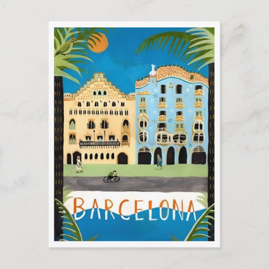 Barcelona Spanien Farbenfrohe Stadtmauer Retro Ins Postkarte (Vorderseite)