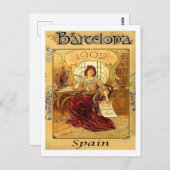 Barcelona, Spanien, Frau, die einen Brief schreibt Postkarte (Vorne/Hinten)