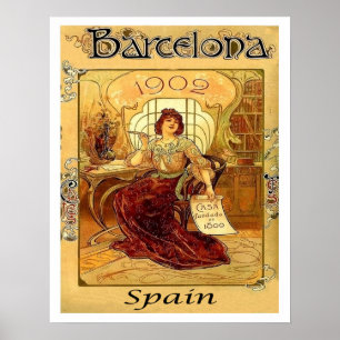 Barcelona, Spanien, Frau schreibt einen Brief, Vin Poster