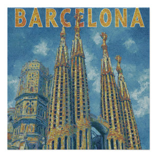 Barcelona Spanien Historische Kathedrale Vintage R Poster