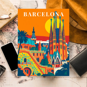 Barcelona Spanien Jahrgang Reise Illustration Postkarte